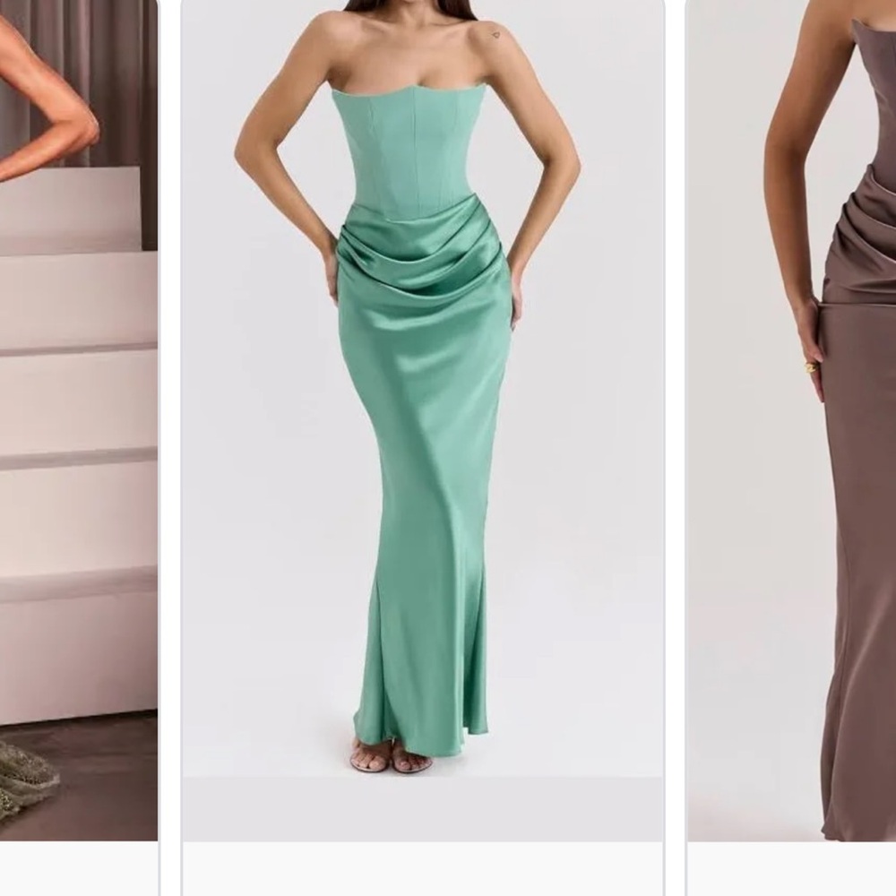 House of CB Green Ruched Strapless Gown
